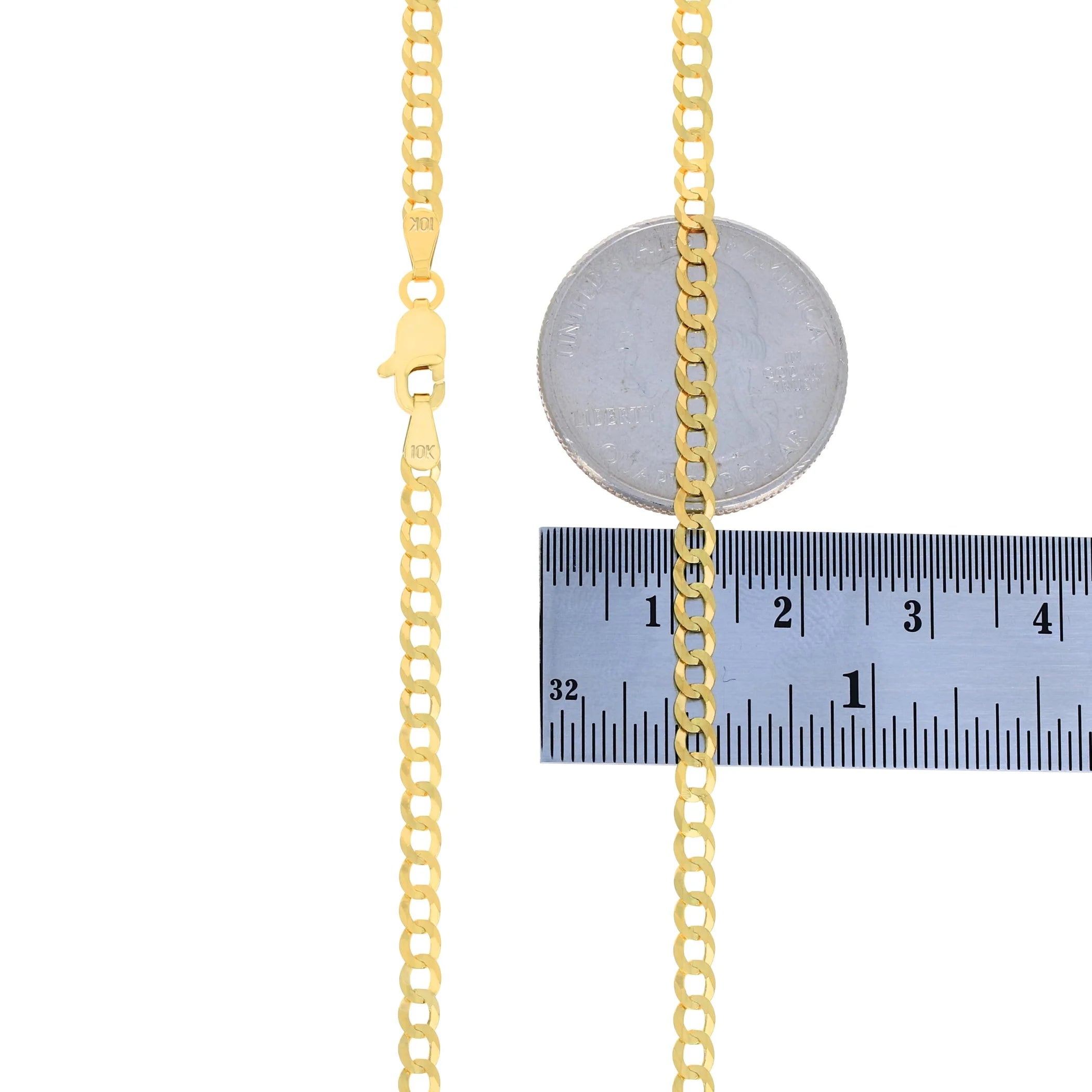 10k Yellow Gold 3mm Solid Cuban Curb Link Chain Bracelet or Anklet A5461