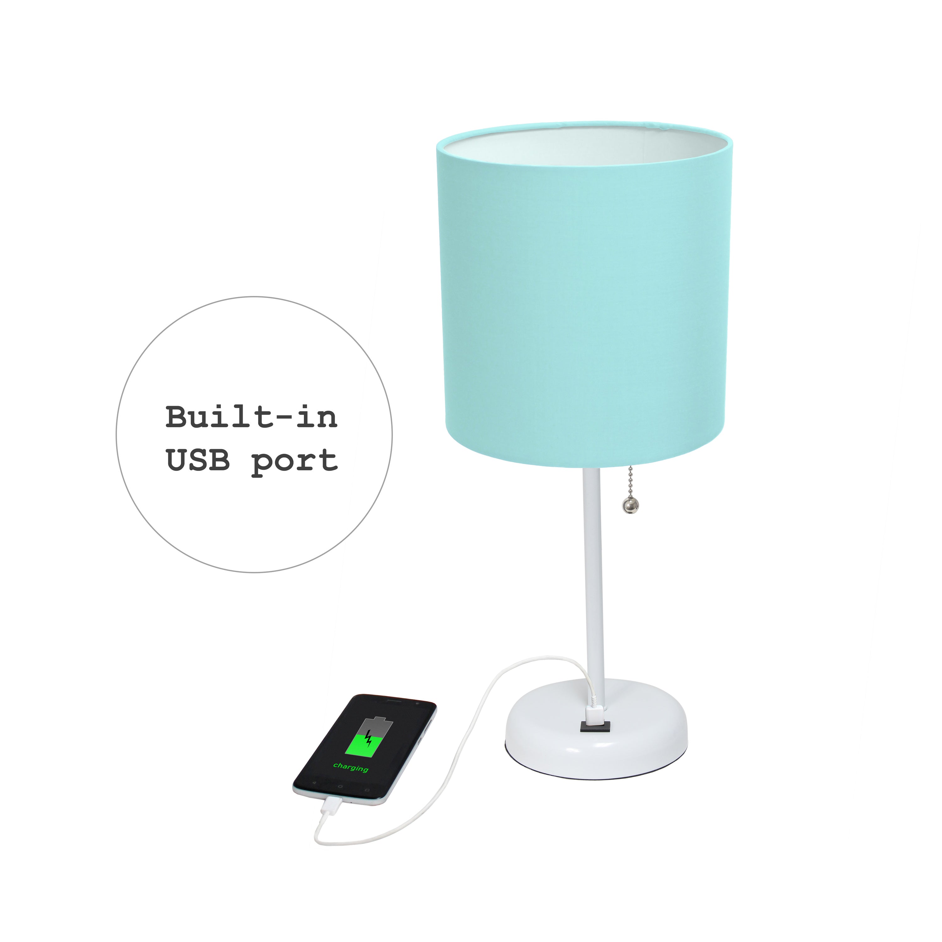 Aqua White Stick Lamp with Fabric Shade V32206