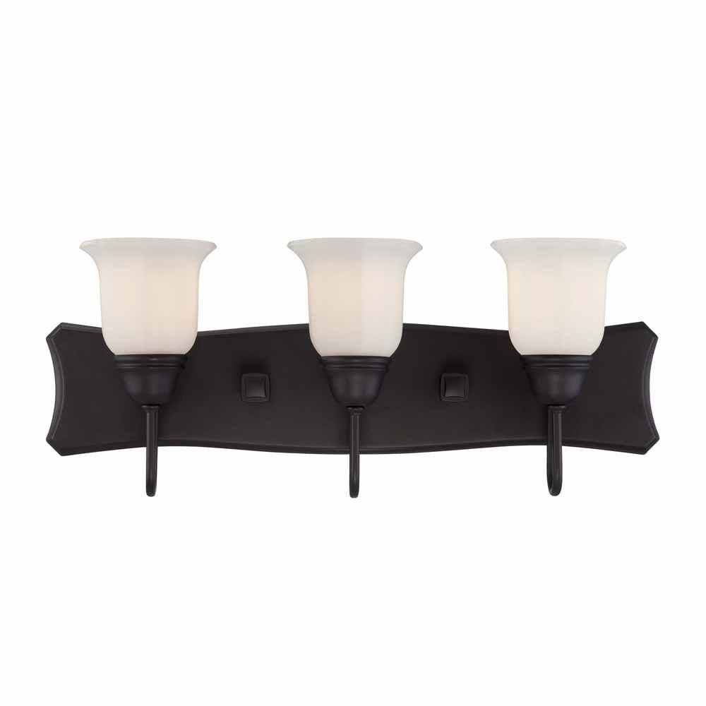 3-Light Satin Bronze Bath Bar Light with Glass Shade Y786
