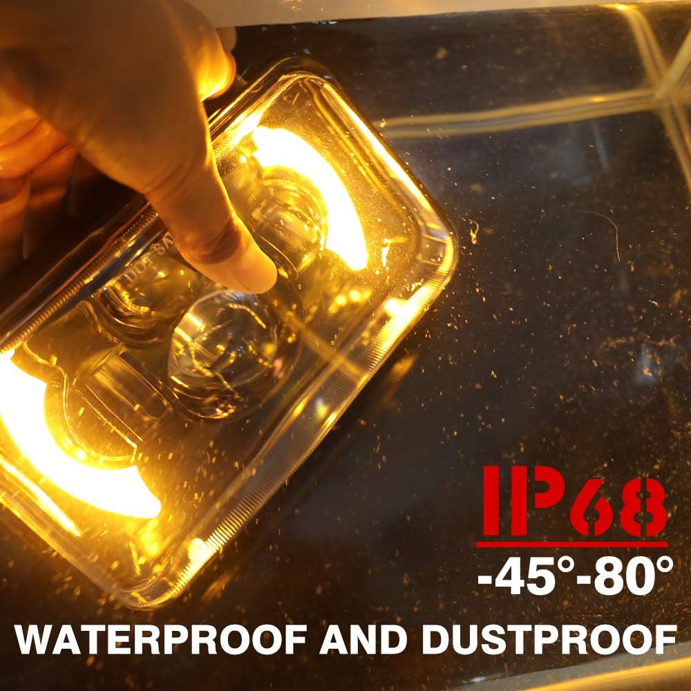 2pcs 4x6 Inch LED Headlights Sealed Beam 80W Amber Halo Rectangular O194
