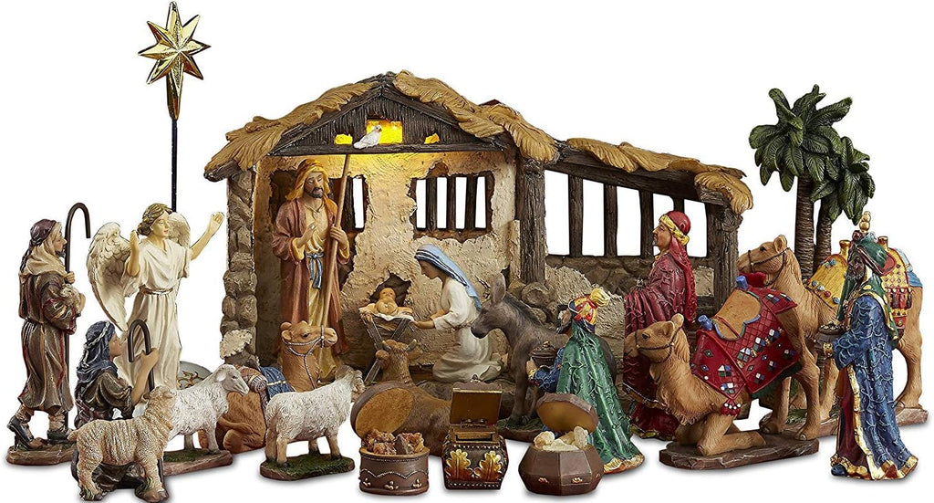 23 Piece 5 Inch Nativity Set with Lighted Stable I436