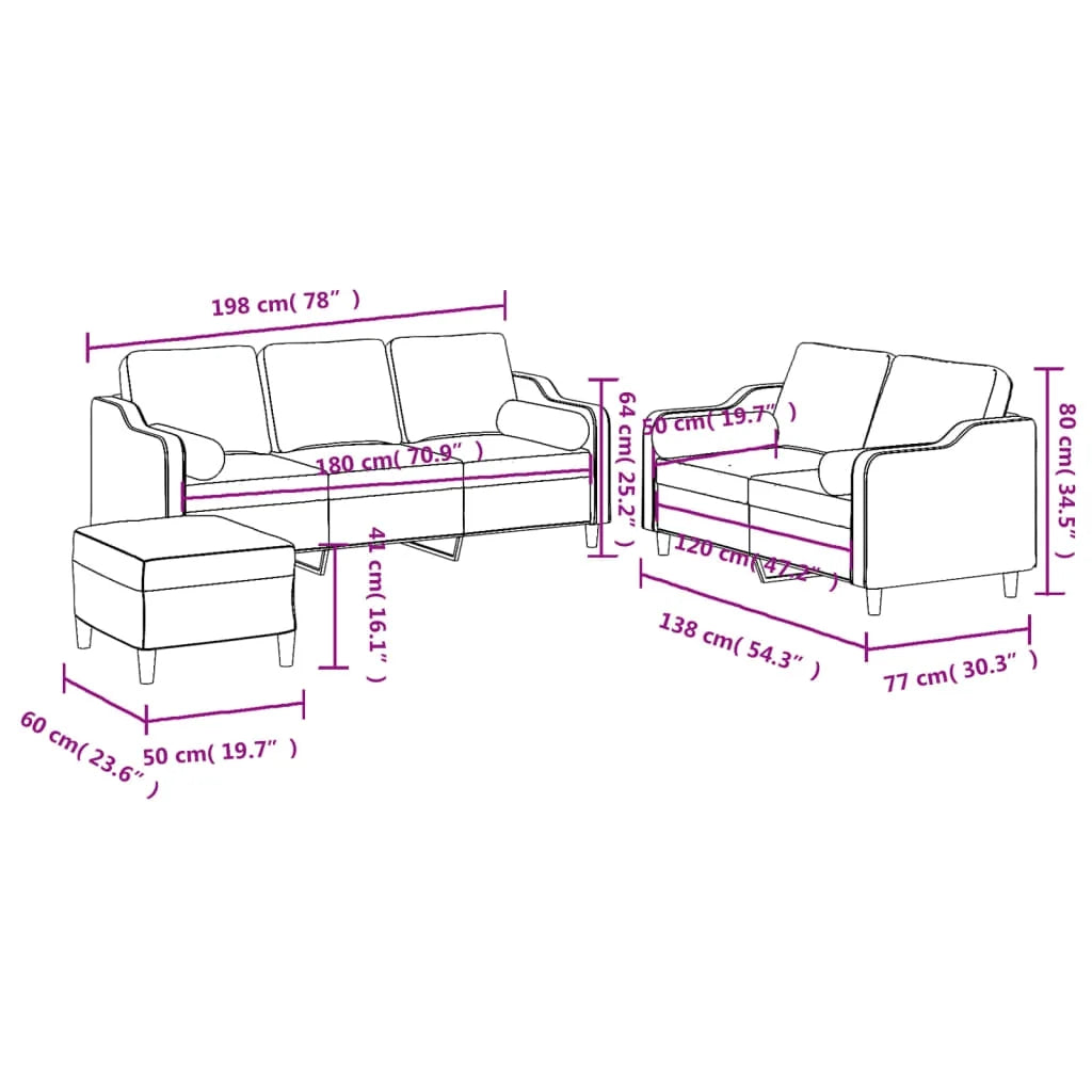 3 Piece Dark Gray Fabric Sofa Set G35788