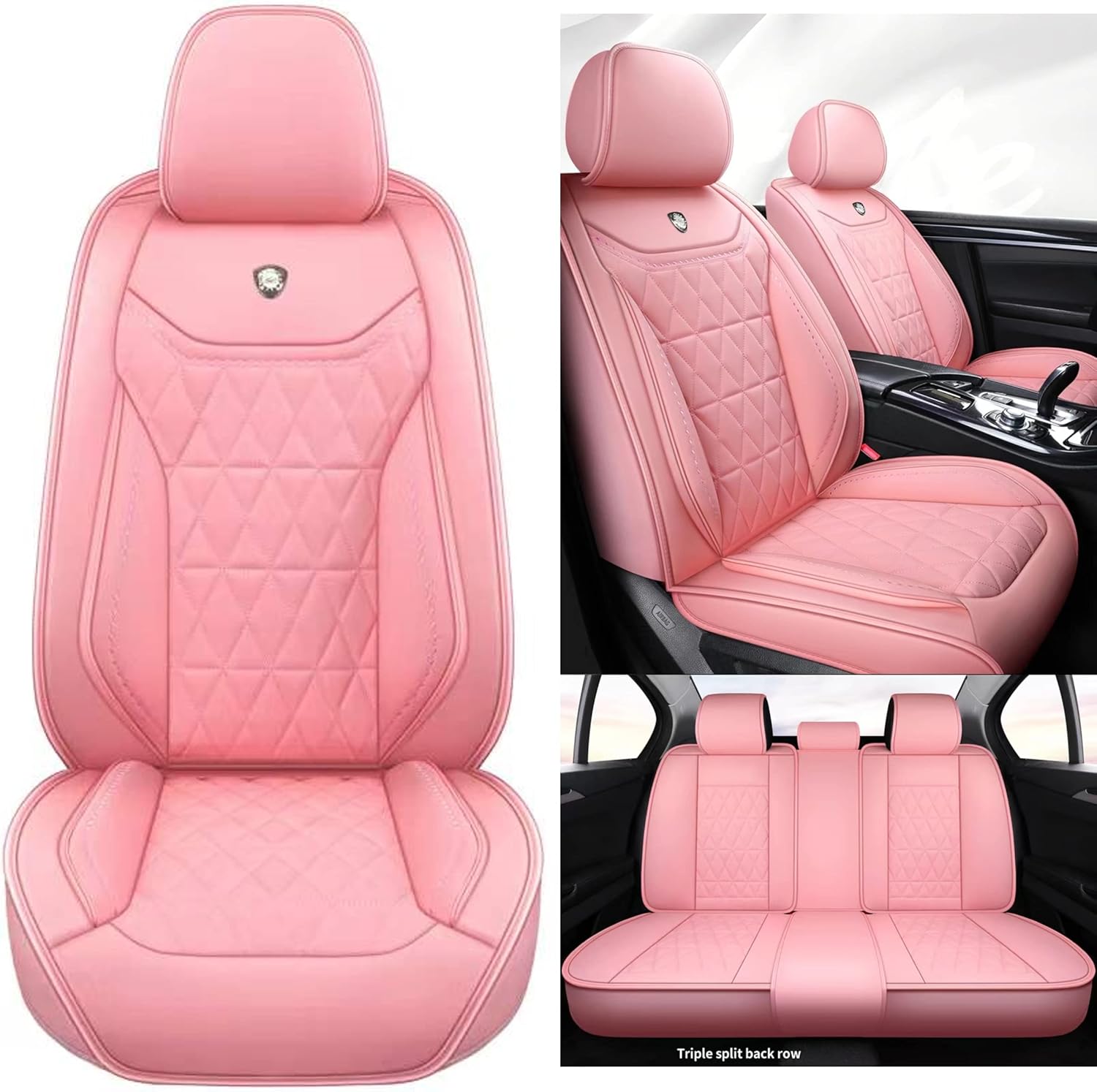 Red Leather Car Seat Covers 5 Seats Full Set O561480