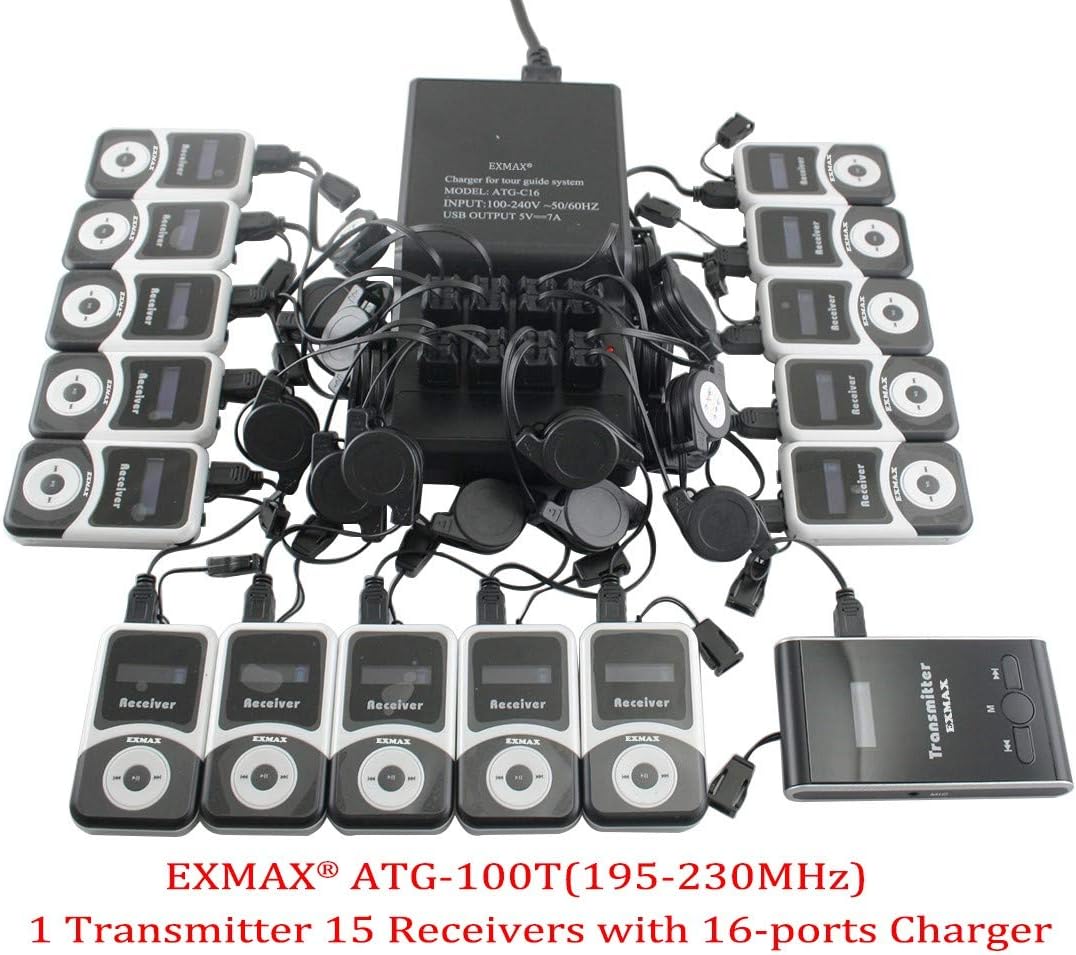 1 Transmitter 15 Receivers Wireless Tour Guide System with Charge Station X3431