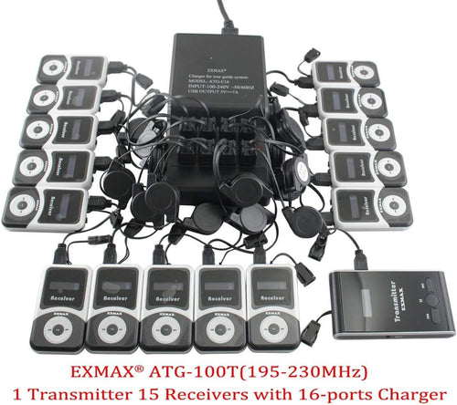 1 Transmitter 15 Receivers Wireless Tour Guide System with Charge Station X3431