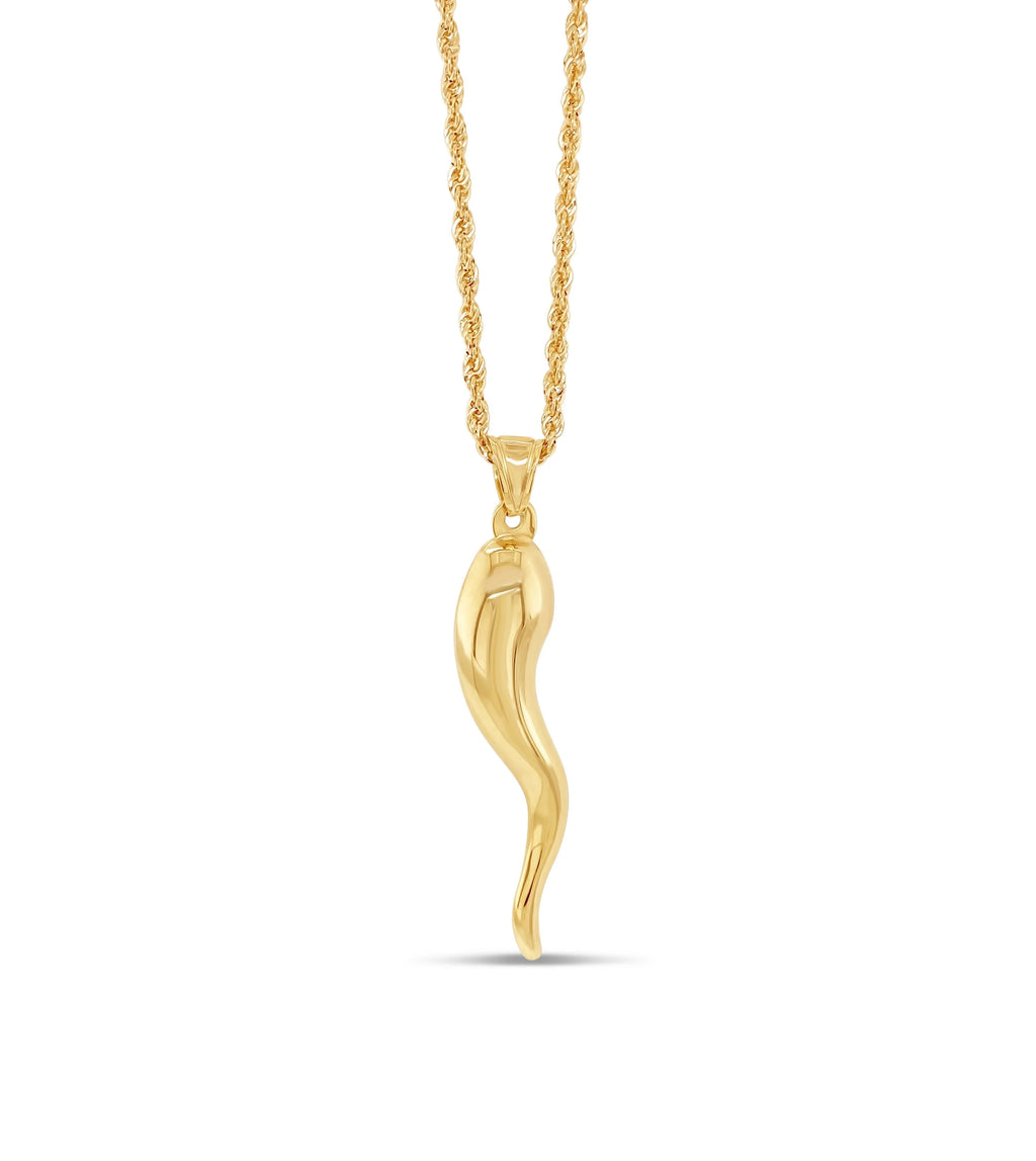 14k Yellow Gold Cornicello Charm Necklace 24inch R21490