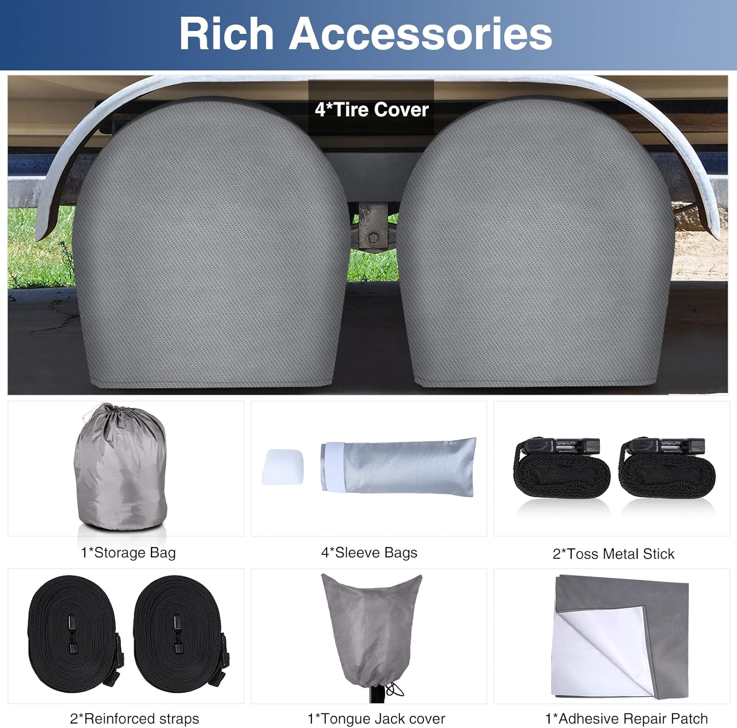 Upgraded Waterproof 500D Travel Trailer Cover with 4 Tire Covers, Tongue Jack Cover J1829
