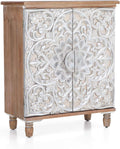 Accent Storage Cabinet with Wood Frame and Silver Powder-Coating MDF Doors, 31.5 Lx15.4 Wx38 H F58309