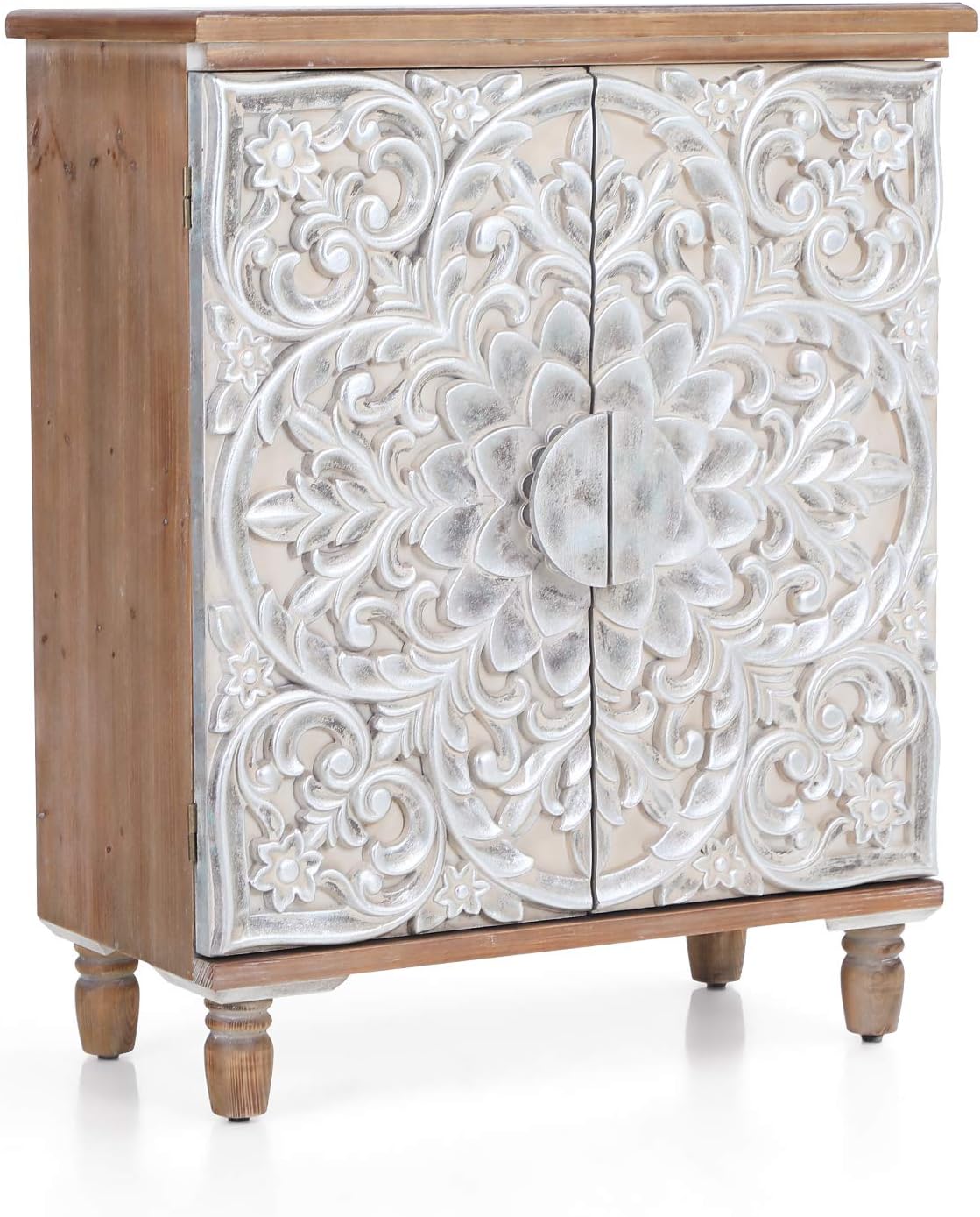Accent Storage Cabinet with Wood Frame and Silver Powder-Coating MDF Doors, 31.5 Lx15.4 Wx38 H F58309