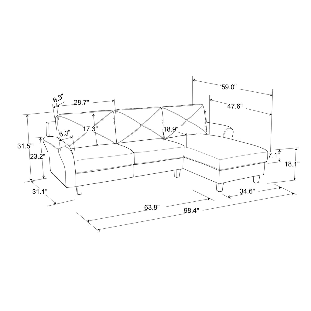 Dark Gray Microfiber Sectional Sofa Q3724