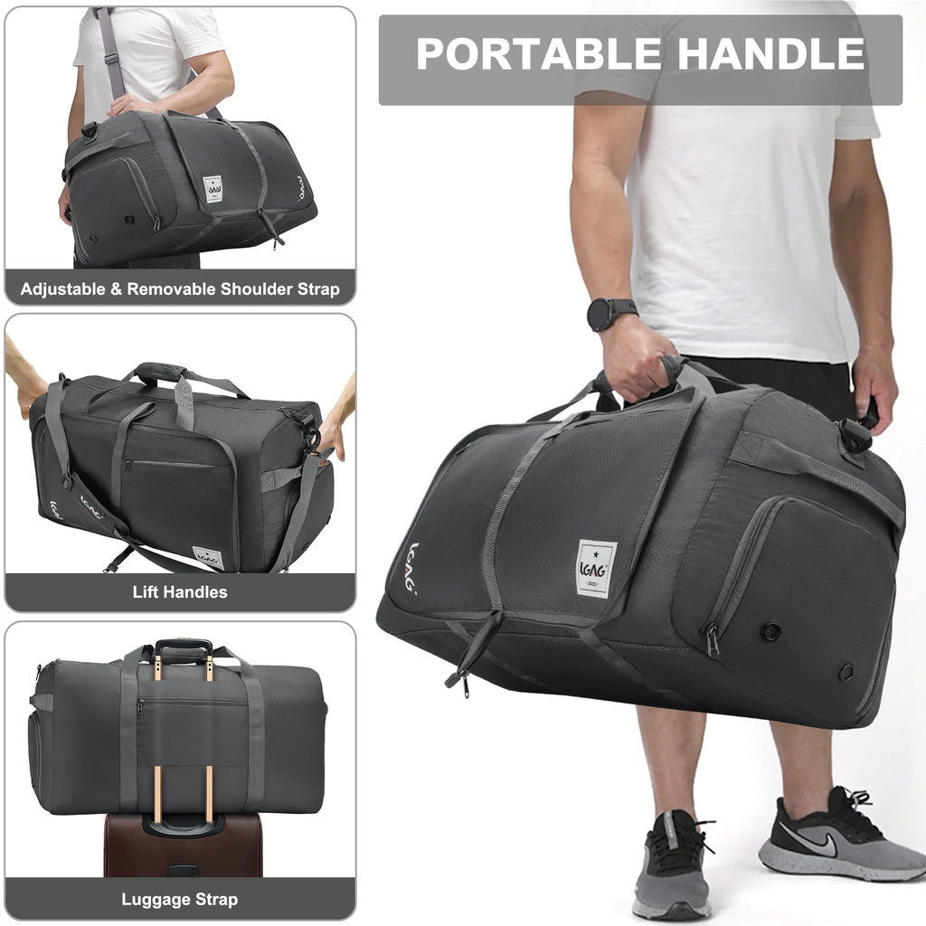 Gray 85L Foldable Waterproof Duffle Bag with Shoe Compartment A723