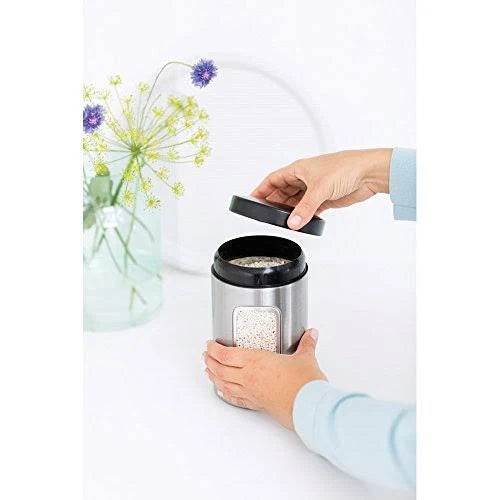 3-Piece Window Canister Set, 1.4-Liter, Matte Steel with Black Lid I85815