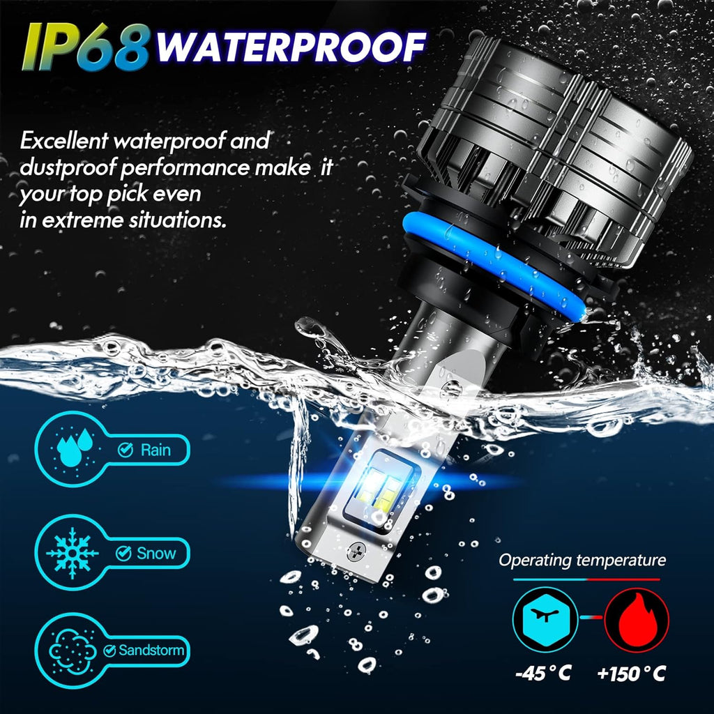 LED Headlight Bulbs Conversion Kit 6500K Cool White IP68 Waterproof, Pack of 2 S3794