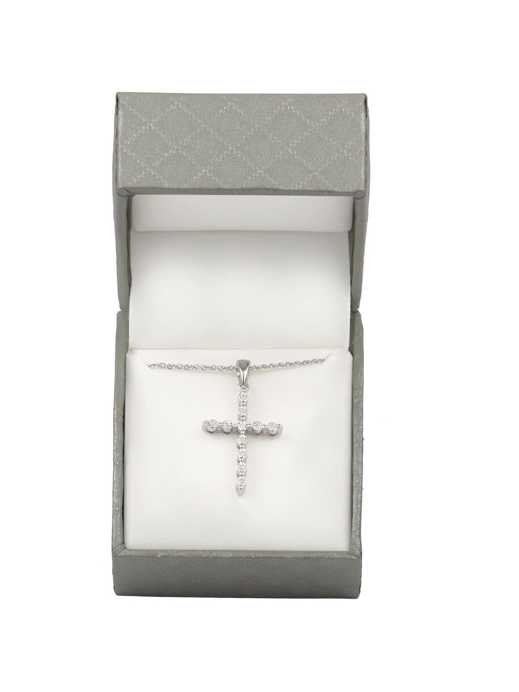 White Diamond Accent Cross Pendant in Sterling Silver with 18" Chain I8234