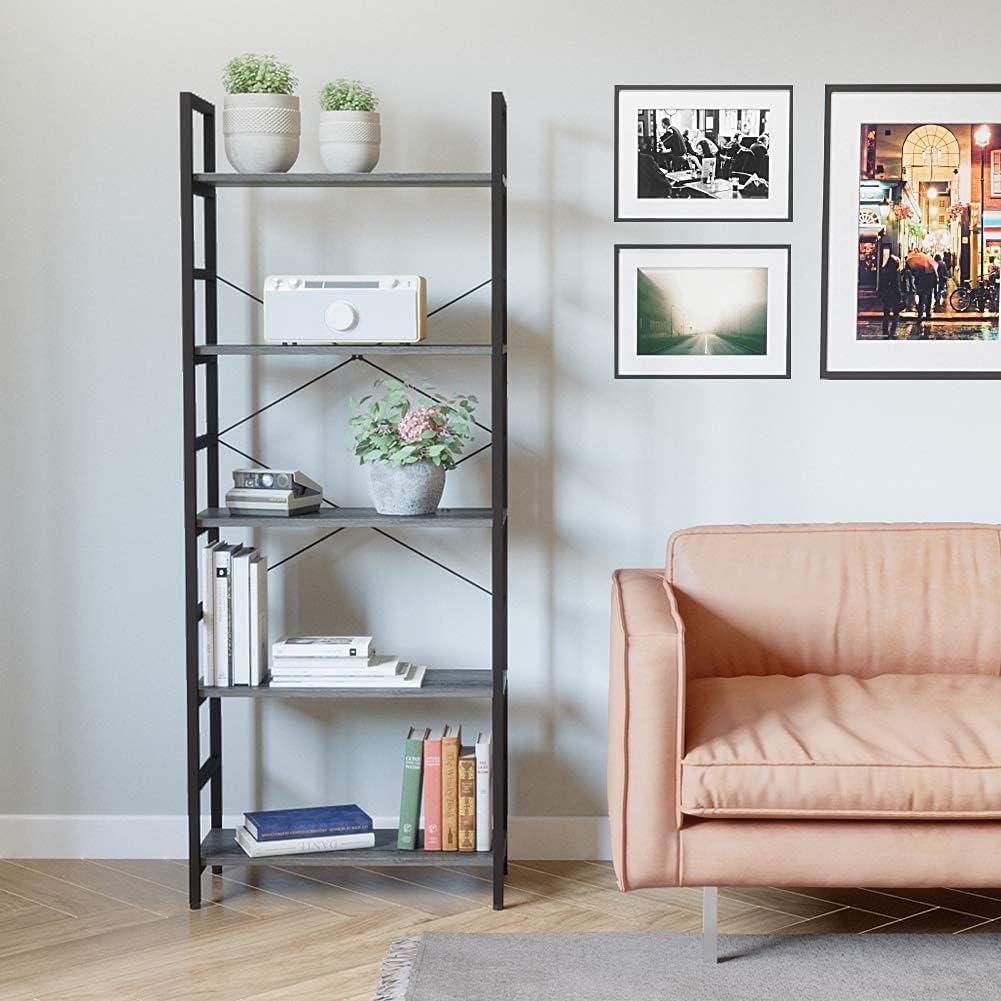 5 Tier Wood Bookcase with Adjustable Shelves T94841