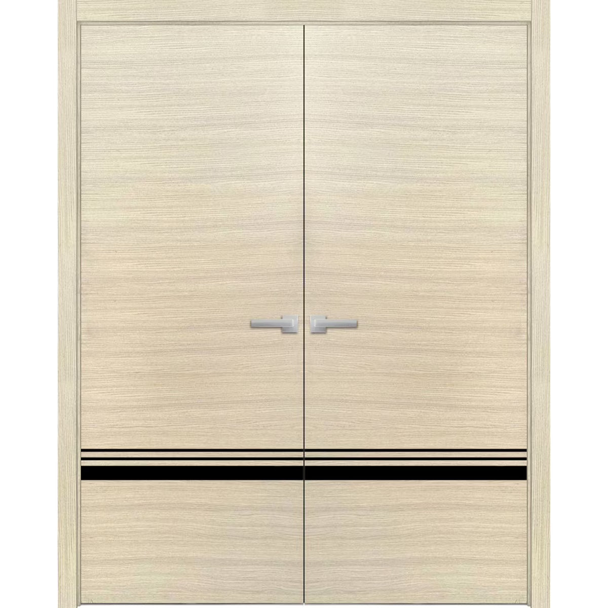 Solid French Double Doors 48 x 84 inches Natural Veneer with Frosted Glass Wood Solid Panel Frame Trims Y1118