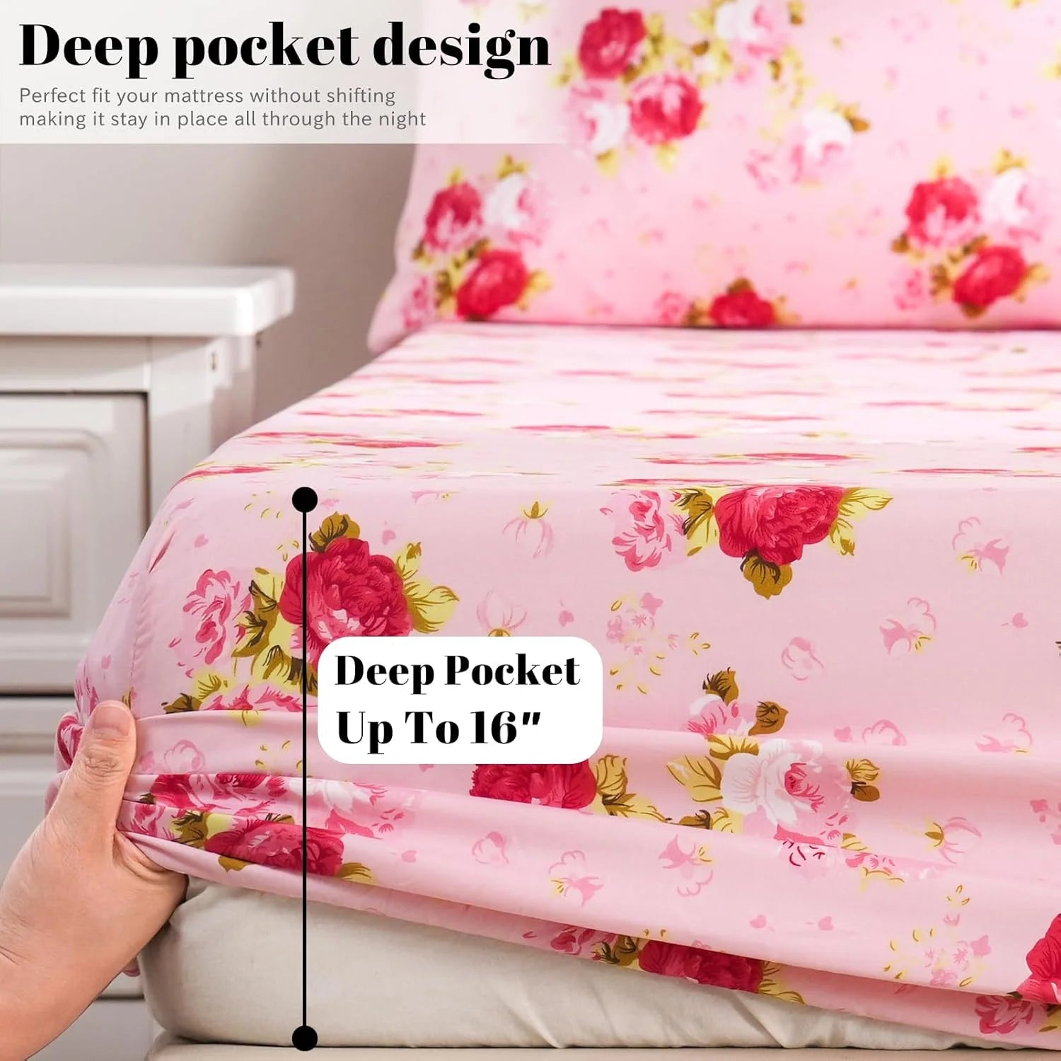 Pink Floral 4 Piece California King Microfiber Sheet Set V369011
