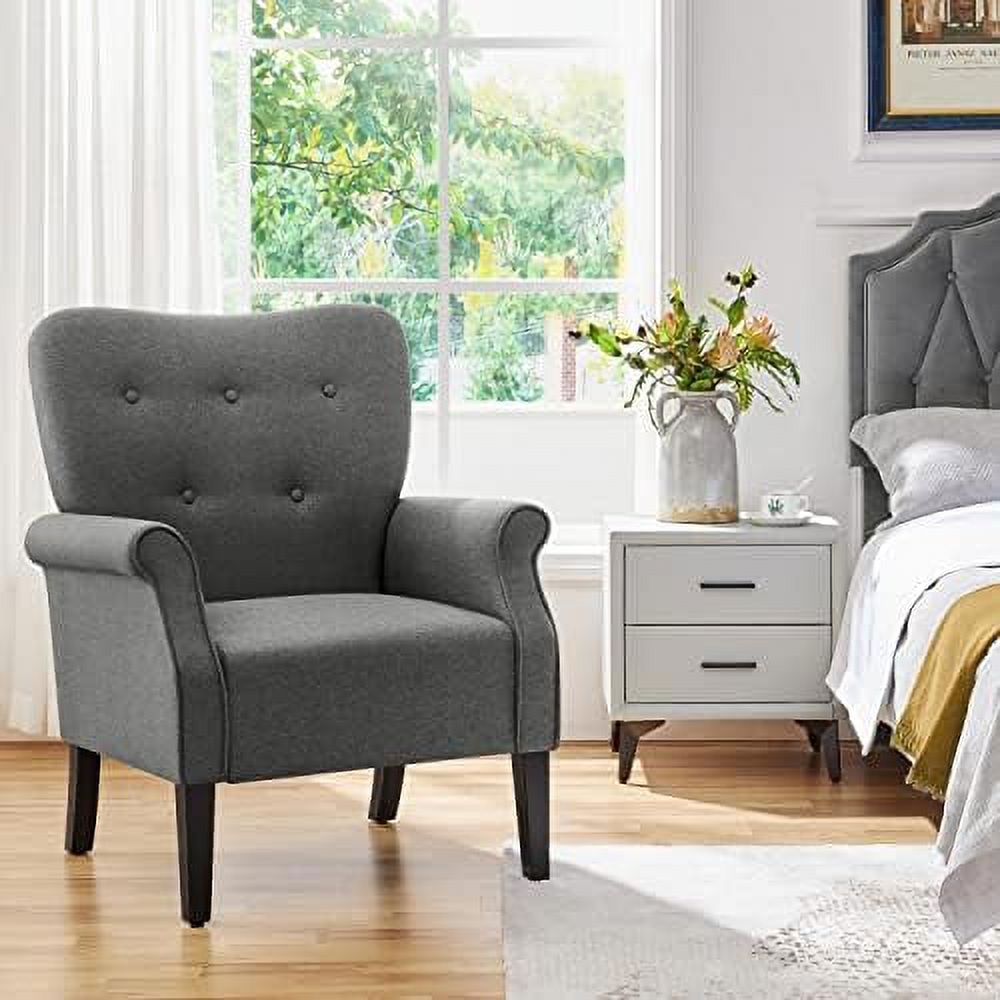 Mid Century PU Leather Accent Chair with Wood Legs and High Back V2828