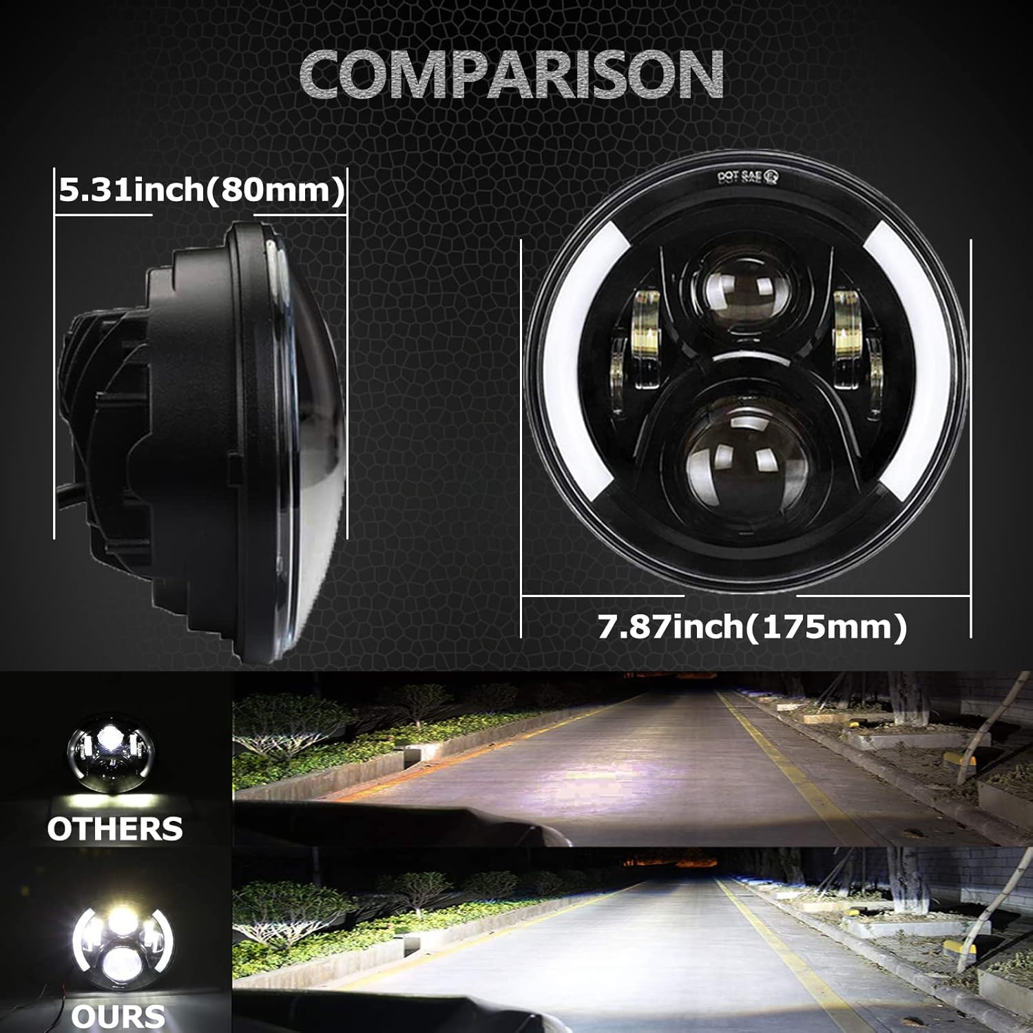 7Inch Round LED Motorcycle Headlights with Housing Bucket Bracket Mount for Amber Turn Signal Lights DRL Hi/Lo Beam Headlamps W5351