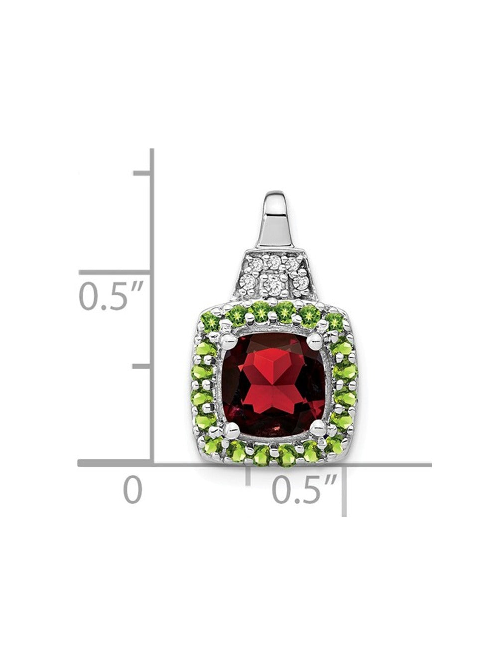 14K White Gold Garnet and Peridot Pendant Necklace with Chain J48674