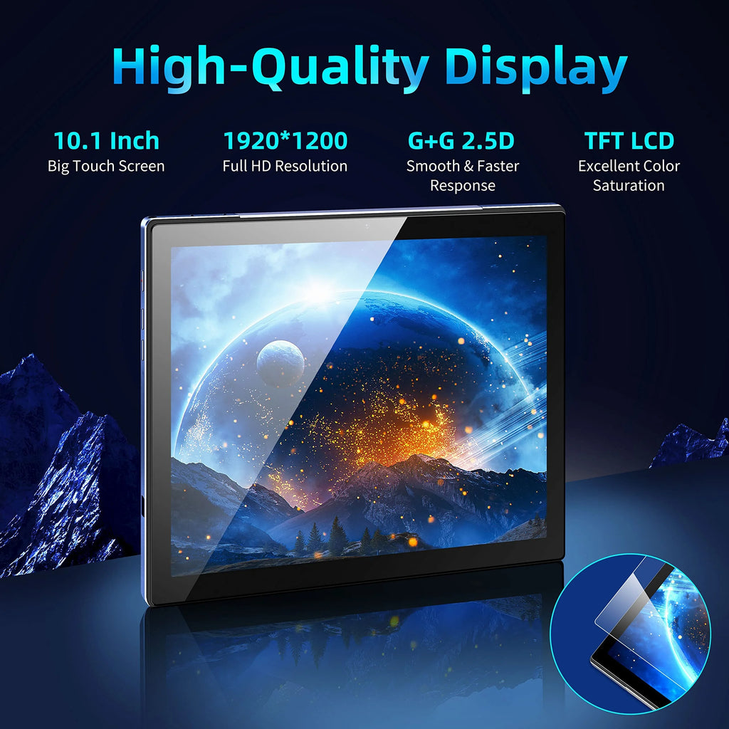 10.1 inch 2 in 1 Android 12 Tablet with Docking Keyboard Case, 4GB RAM 64GB ROM, 1920x1200 Full HD, Octa-Core Processor, 7000mAh Battery, Gray I990