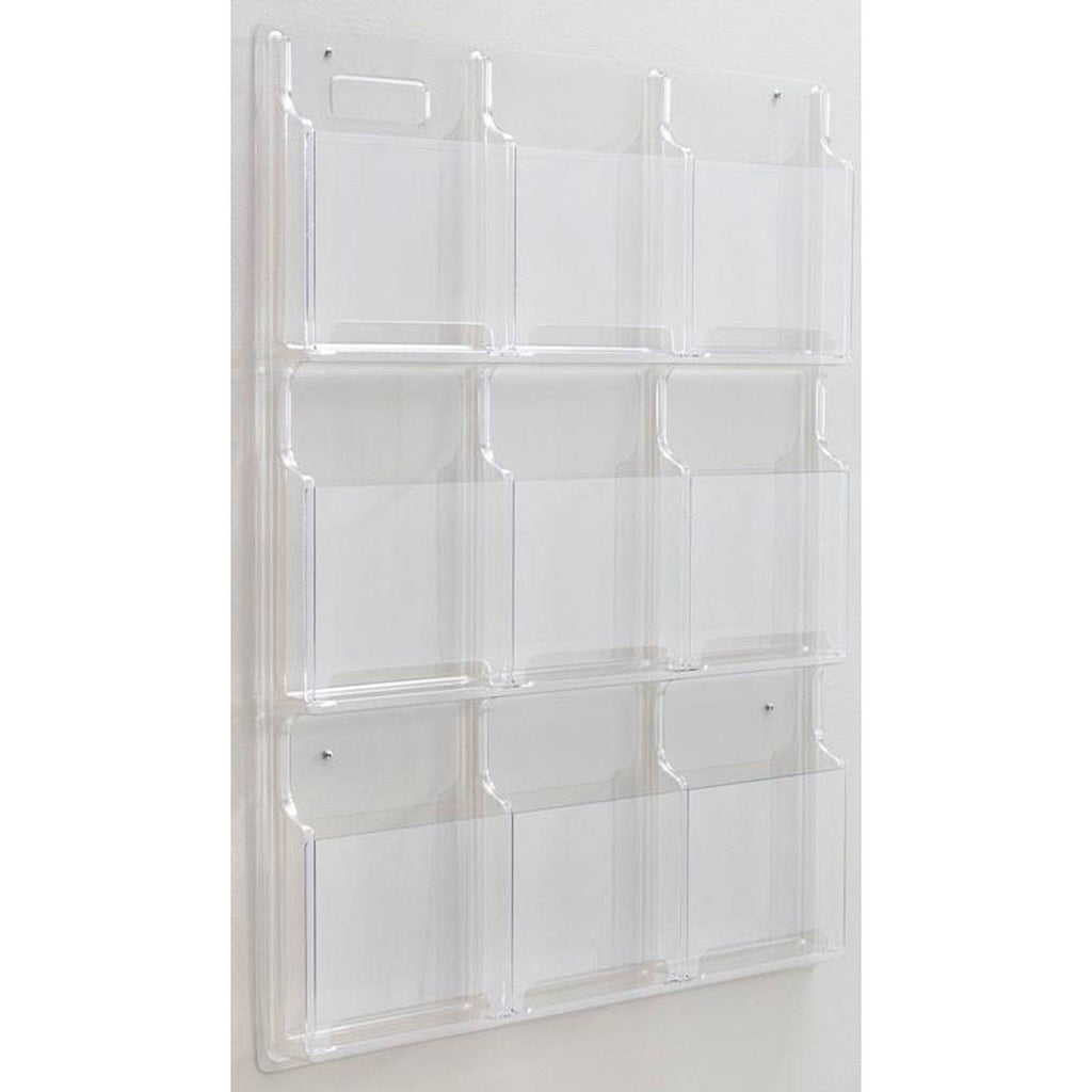 Clear 9 Compartment Wall Mount Literature Holder P22209