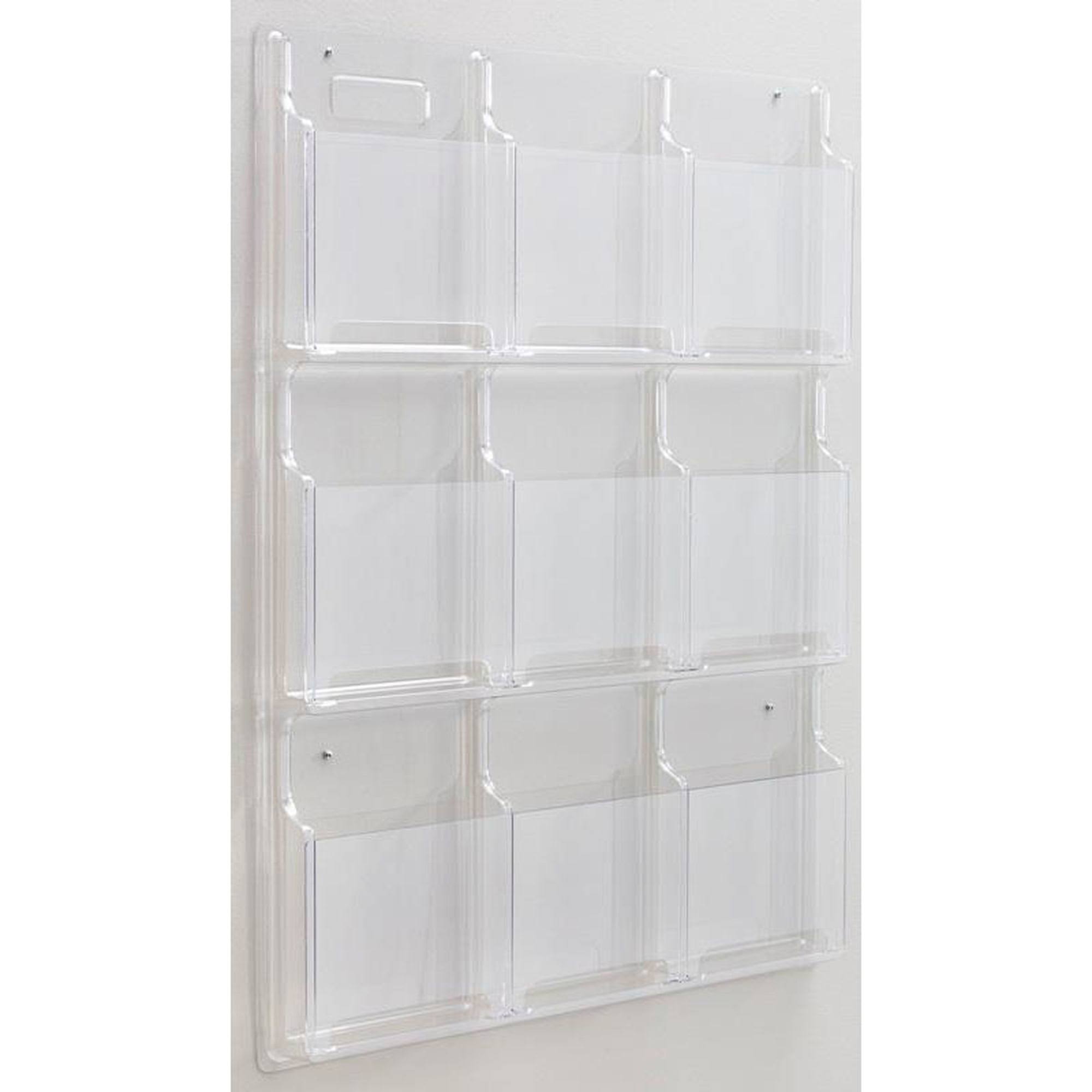 Clear 9 Compartment Wall Mount Literature Holder P22209