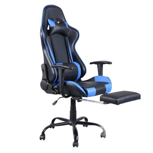 High Back Swivel Gaming Chair with Footrest Black Blue X650429