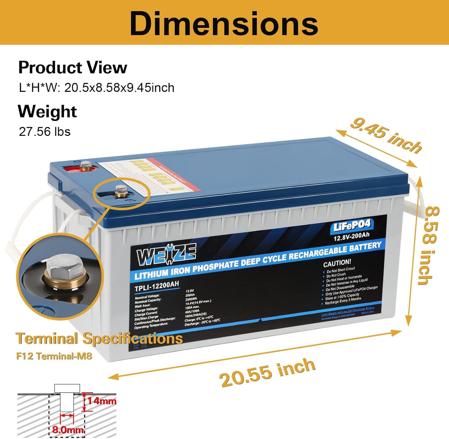 12V 200Ah LiFePO4 Lithium Battery with Smart BMS O14597