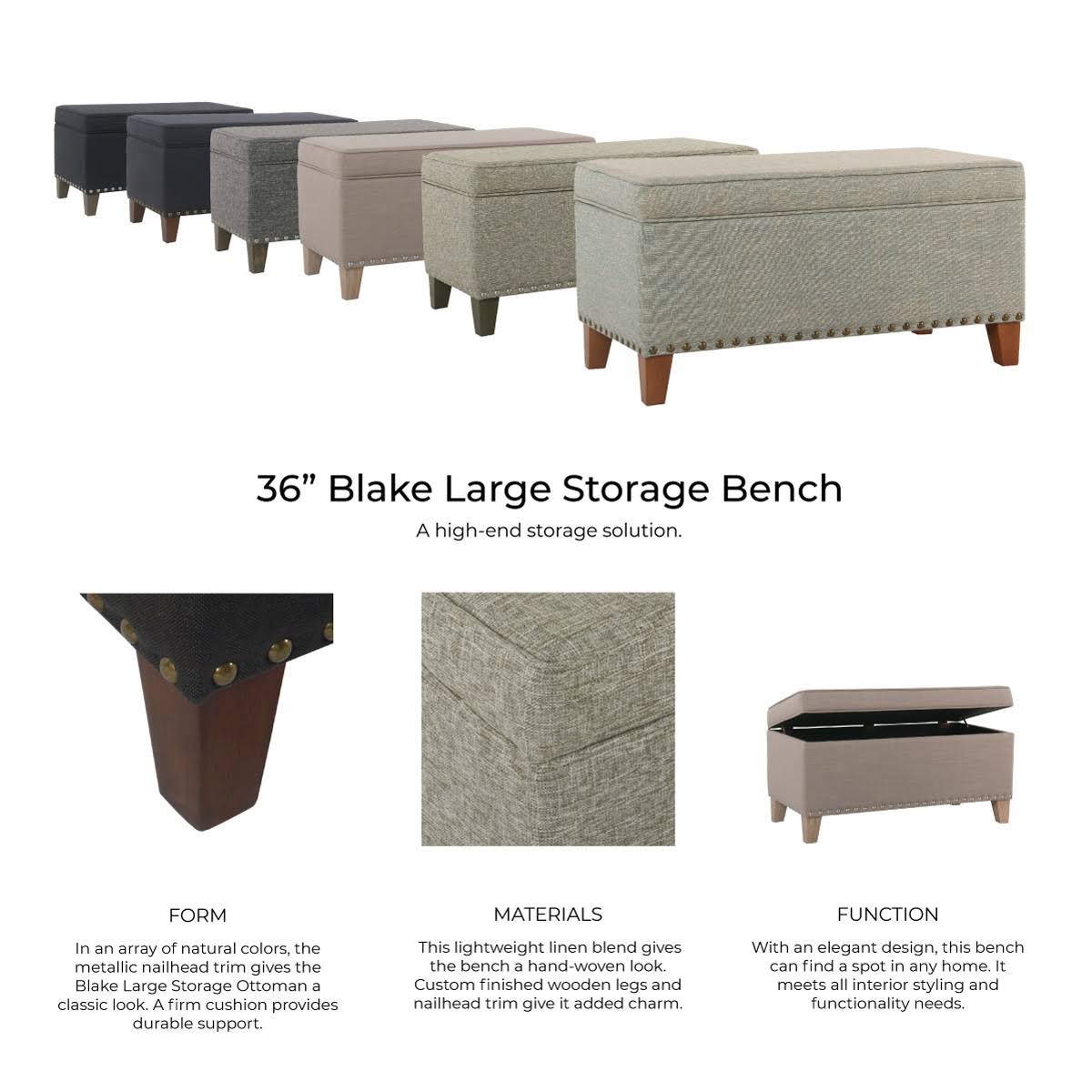 Large Storage Bench with Nailhead Trim B66596