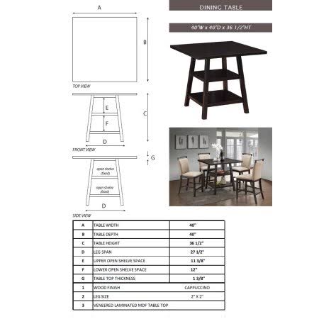 Cappuccino Wood Counter Height Dining Table with Storage Shelves Z903