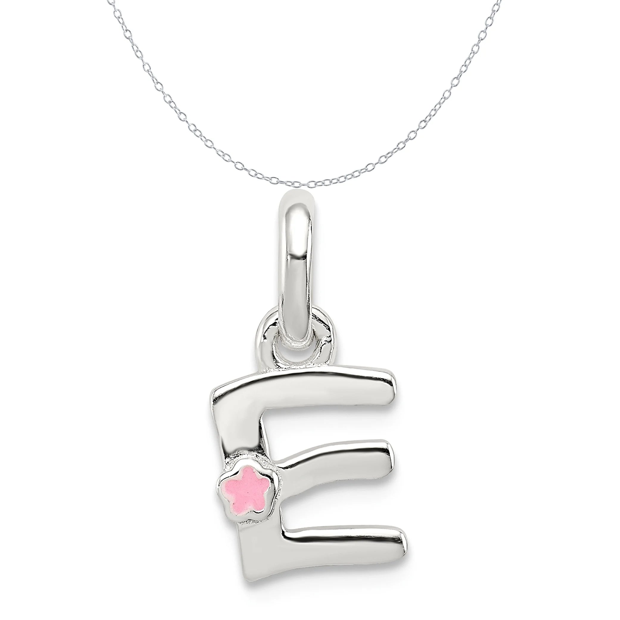 Sterling Silver Letter E Enamel Charm Pendant Necklace 18'' H4772
