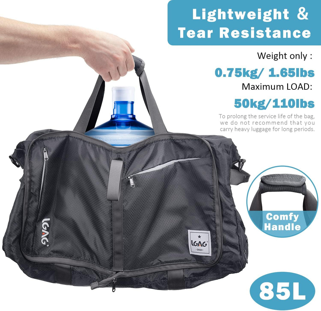 Gray 85L Foldable Waterproof Duffle Bag with Shoe Compartment A723