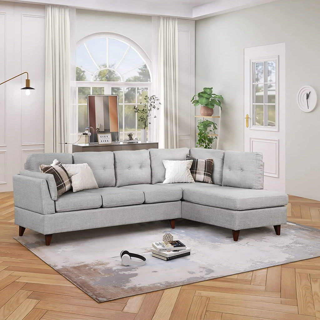 Gray Linen L-Shape Sectional Sofa with Chaise Lounge Q355