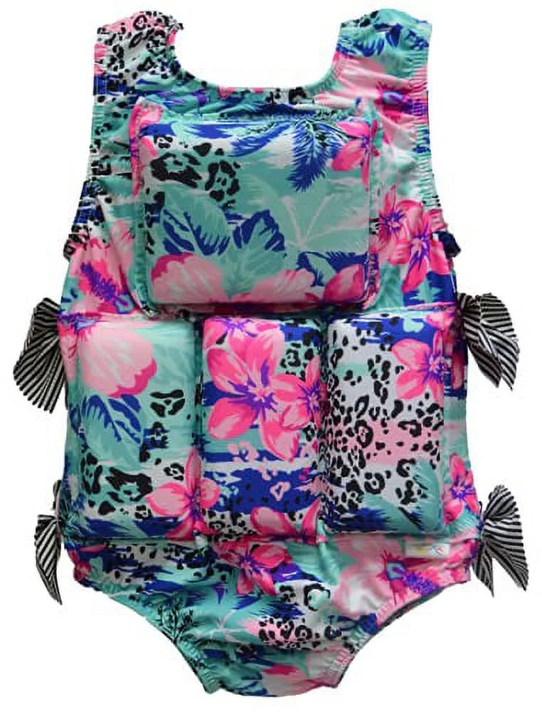 Coral Seersucker Girl's Swimwear Flotation Life Vest Swimsuit K141