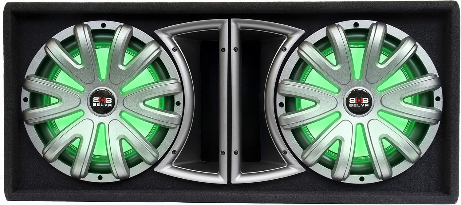Dual 12-inch 1500W Loaded Ported Car Subwoofer with Multi-Color LED and Remote B232560