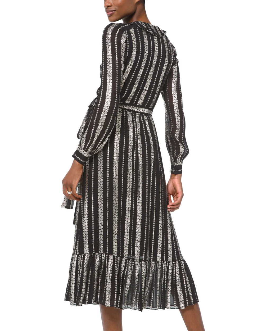 Silver Floral Long Sleeve Midi Wrap Dress M437647