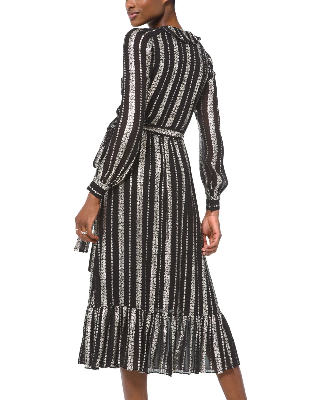 Silver Floral Long Sleeve Midi Wrap Dress M437647