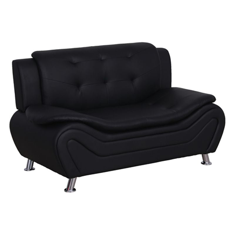 3-Piece Faux Leather Loveseat and 2 Club Chairs Set in Black B124