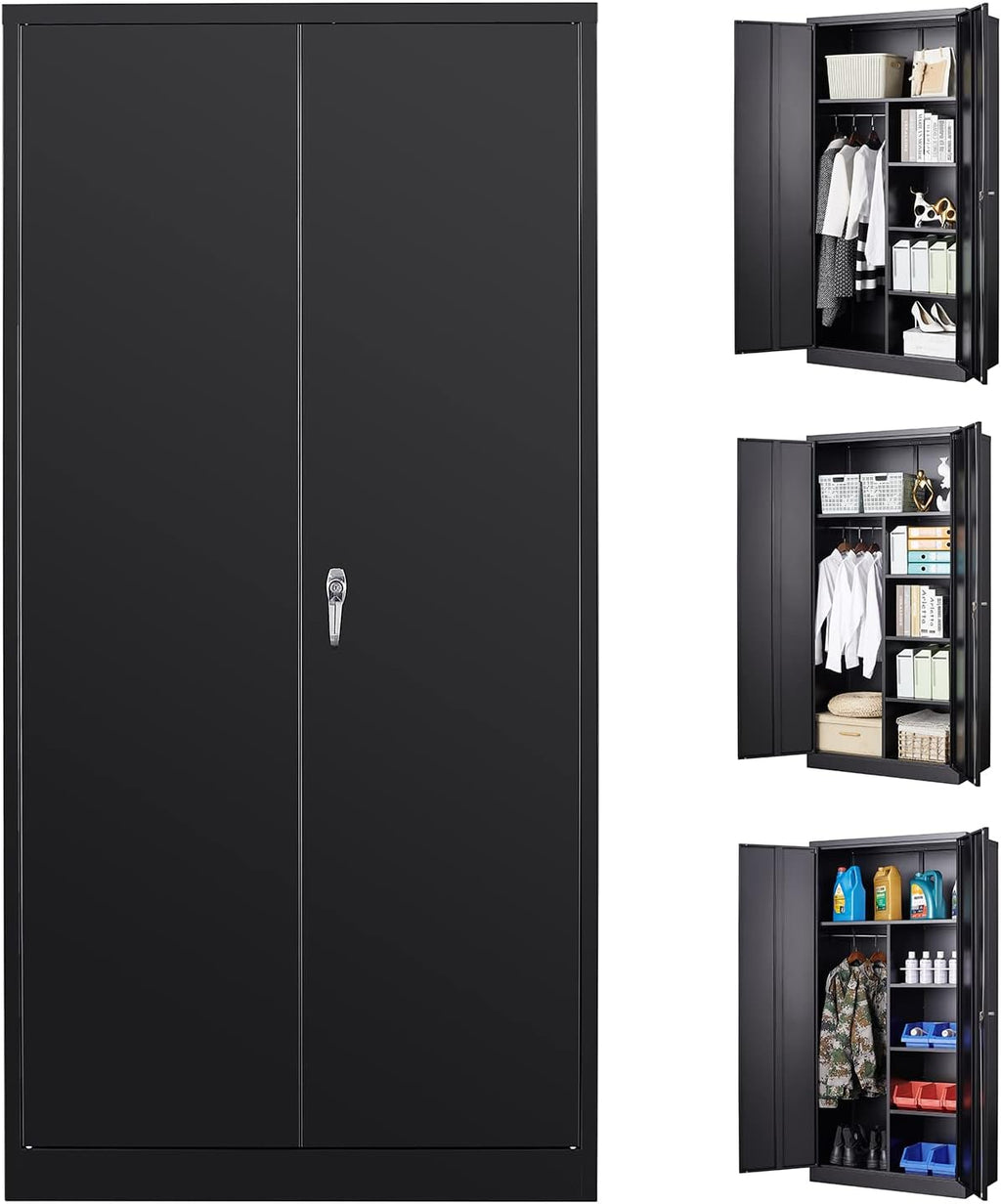 Metal Locker Storage Cabinets, 72" White Tall Steel Wardrobe with Hanging Rod, Shelves and Lockable Doors Q897841