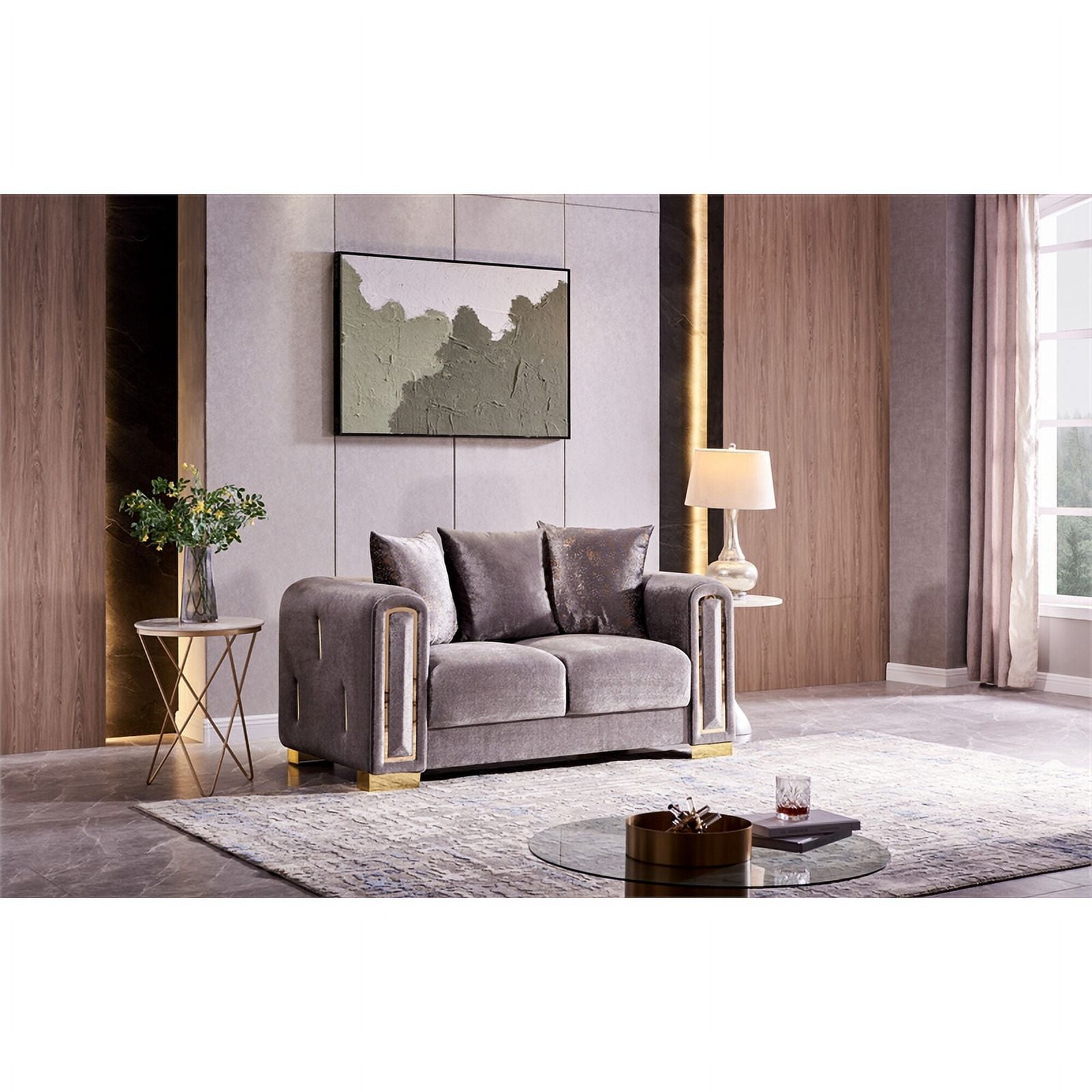 Gray Velvet 2Pc Living Room Set with Wood K341722