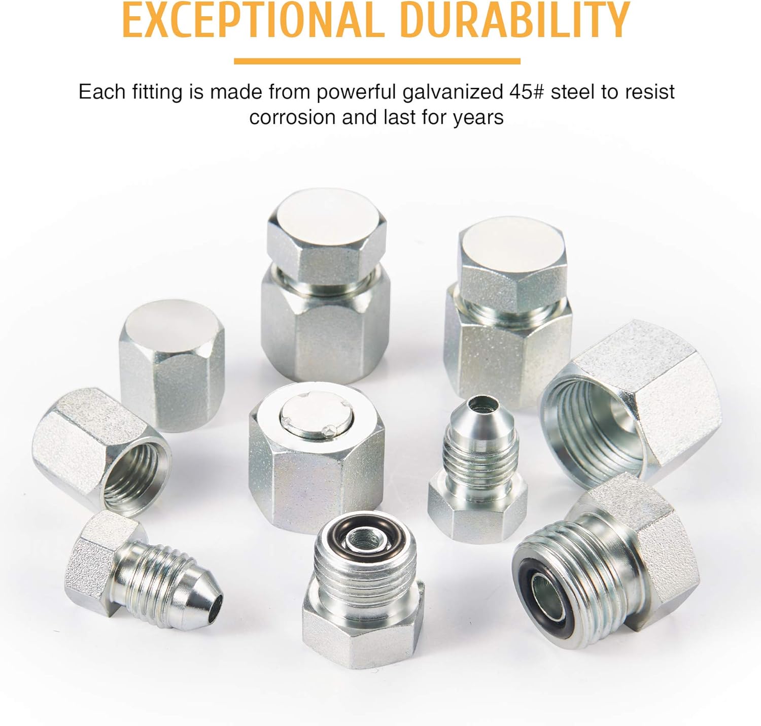 128 PC JIC ORFS Industrial Hydraulic Cap and Plug Kit with Galvanized 45# Steel C7781