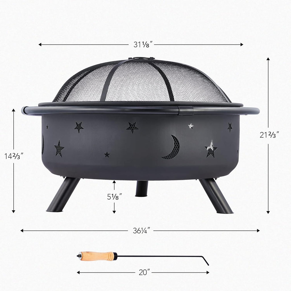 36 Inch Wood Burning Fire Pit with Spark Screen Poker Waterproof Cover Q2333