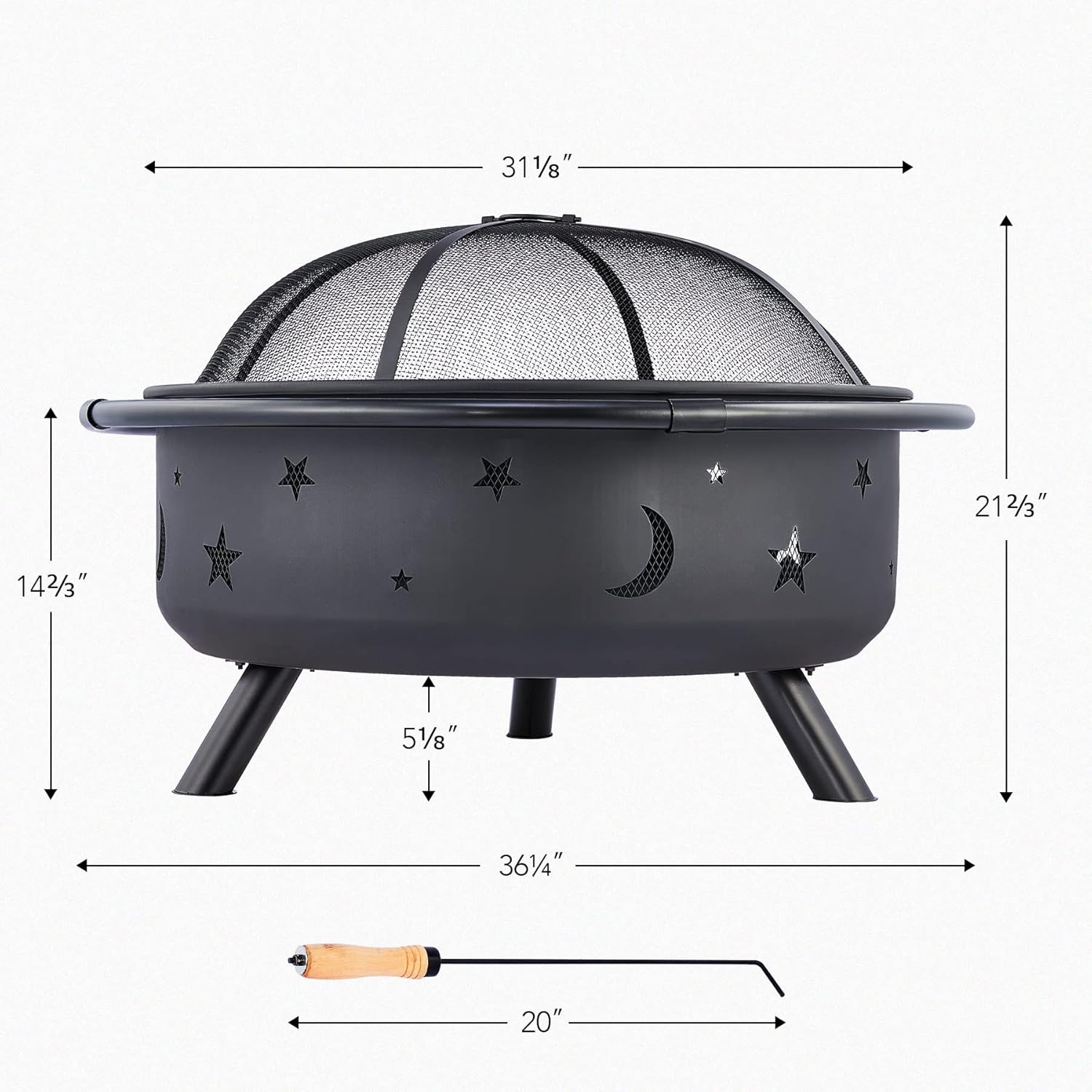36 Inch Wood Burning Fire Pit with Spark Screen Poker Waterproof Cover Q2333