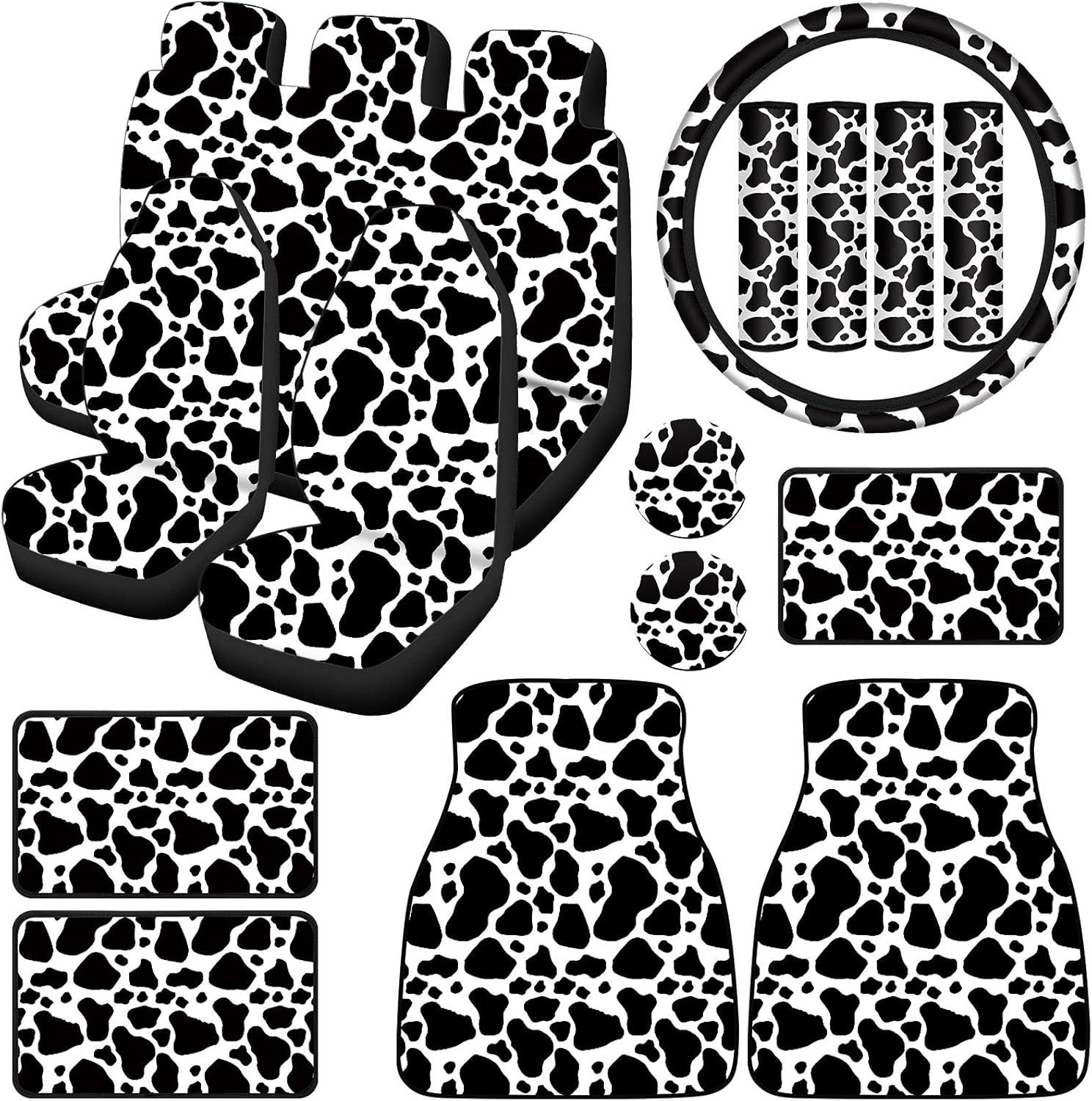 19 Pieces Cow Print Car Accessories Set Y830