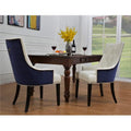 Navy & White Dining Side Chair with Button Tufted PU Leather Wooden Legs L659
