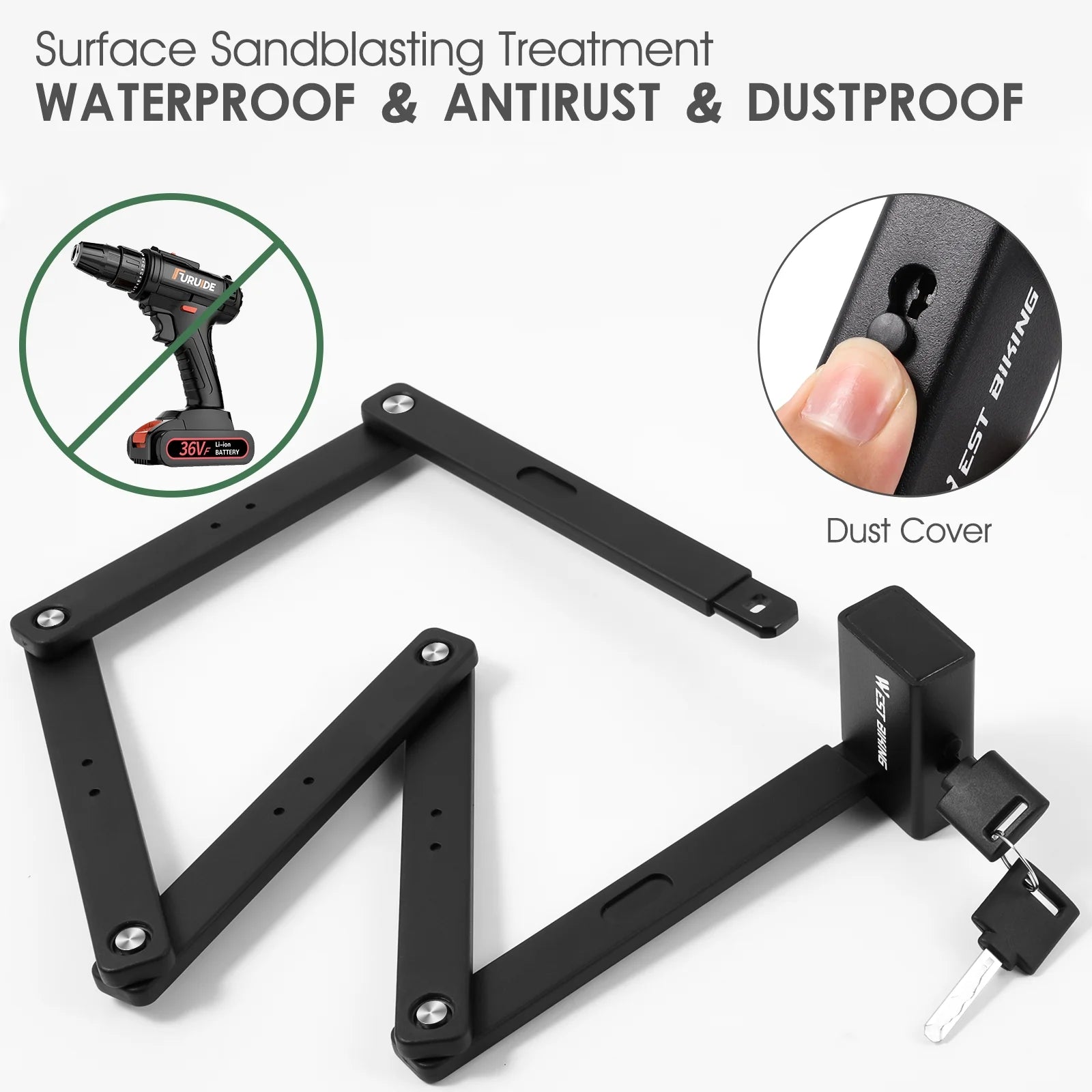 39in Foldable Steel Anti-Theft Bicycle Lock with 2 Keys M382409
