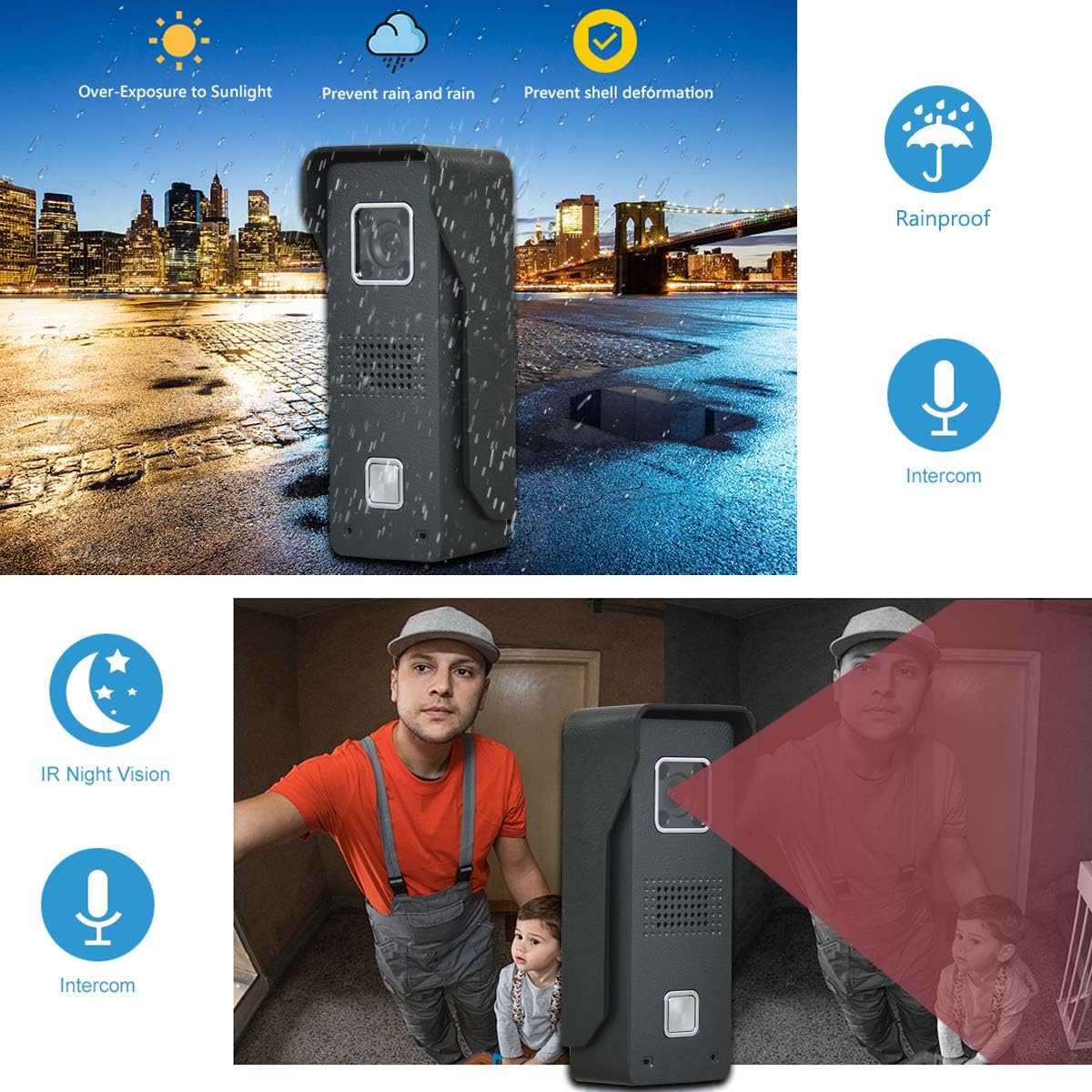 7 Inches Wired Video Door Phone System with IR Night Vision Camera W115
