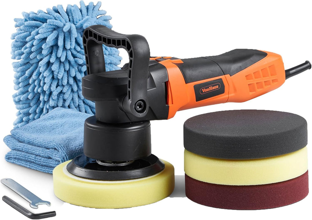 6 Dual Action Polisher Machine Kit with 4 Polishing Pads, Wash Mitt, Microfiber Cloth and Carrying Bag H4464