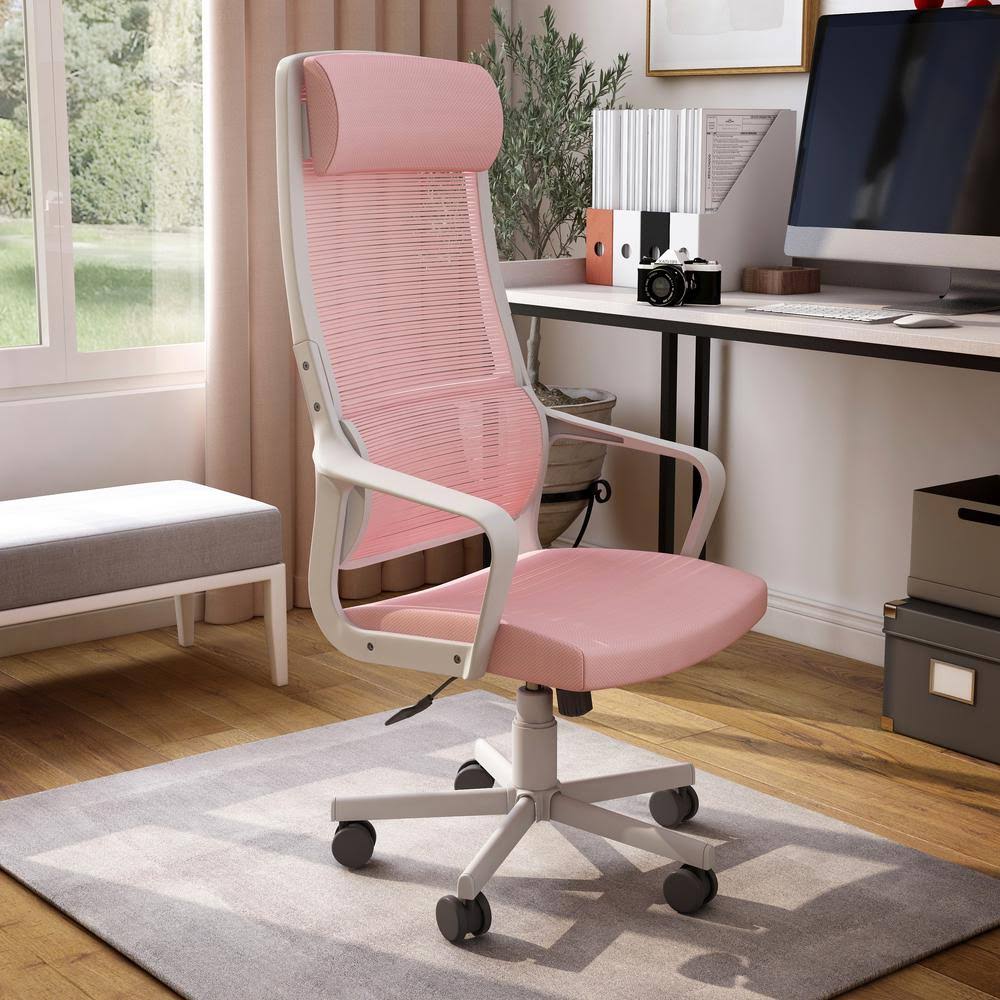 Pink Fabric Ergonomic Swivel Office Chair S16397